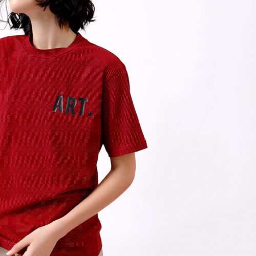 Женская синяя или красная футболка в полоску с надписью ART