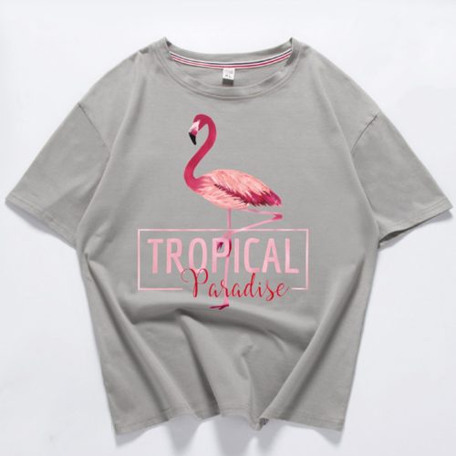 Женская хлопковая футболка разных цветов с изображением фламинго