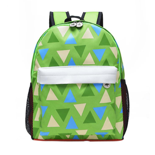 Детский школьный рюкзак для мальчиков и девочек с рисунком треугольников, сетками по бокам