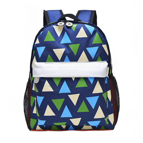 Детский школьный рюкзак для мальчиков и девочек с рисунком треугольников, сетками по бокам
