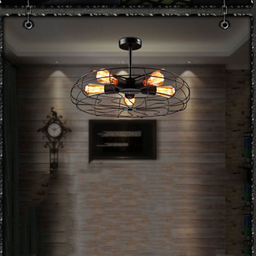 Потолочный черный ретро светильник в виде вентилятора в стиле лофт