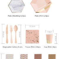 Красивая одноразовая бумажная розовая или под мрамор посуда