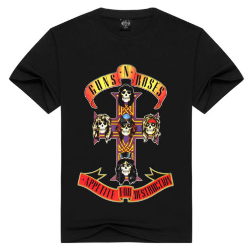 Мужская/женская черная хлопковая футболка с символикой рок-группы Guns N’ Roses