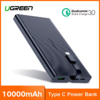 Ugreen Power Bank портативное зарядное устройство 10000 мАч с встроенным кабелем разъема Type C и поддержкой быстрой зарядки
