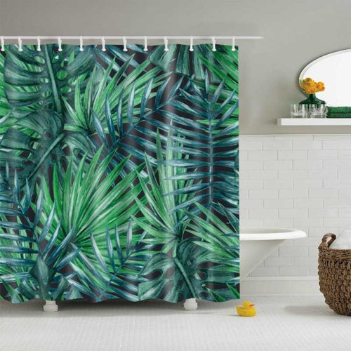 Занавеска шторка для душа/ванной с зеленым растительным тропическим принтом (разные размеры)