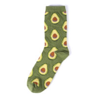Хлопковые высокие зеленые носки с рисунком авокадо