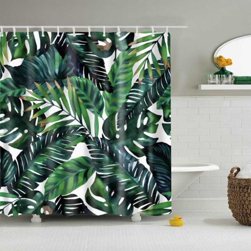 Занавеска шторка для душа/ванной с зеленым растительным тропическим принтом (разные размеры)