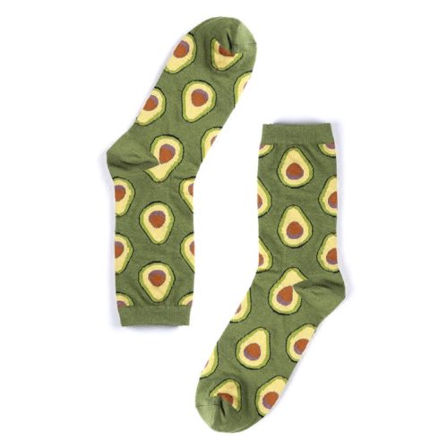 Хлопковые высокие зеленые носки с рисунком авокадо