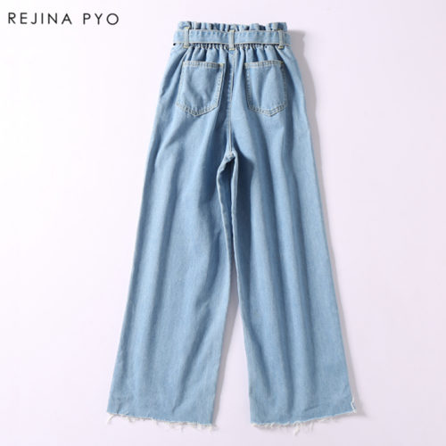 Женские широкие джинсовые брюки с поясом