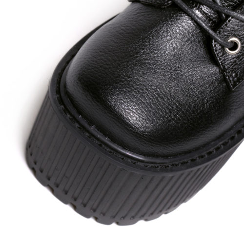 Женские черные ботинки на шнуровке, из искусственной кожи, на высокой рифленой платформе и квадратном каблуке