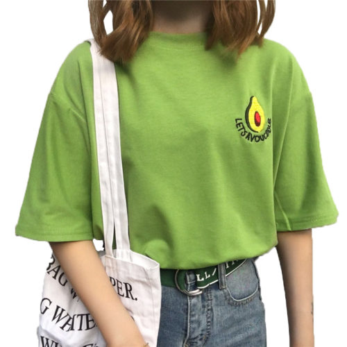 Женская салатовая зеленая футболка свободного кроя с вышивкой авокадо