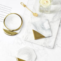 Керамические мраморные подставки с золотыми деталями под кружку