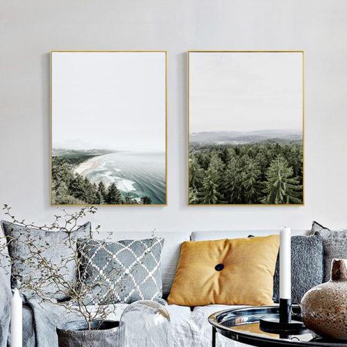 Плакаты картины на холсте с изображением нордического леса и моря