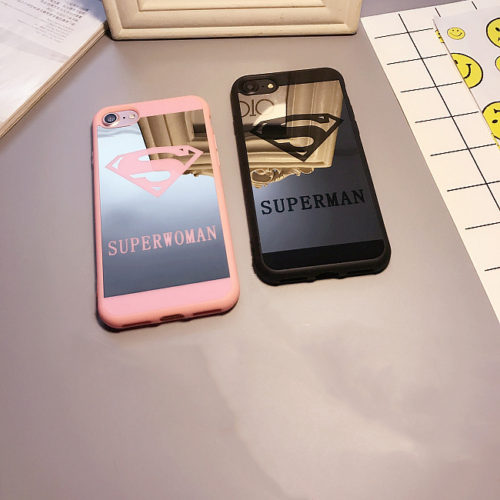 Зеркальный черный или розовый чехол для iPhone с надписью Superman или Superwoman