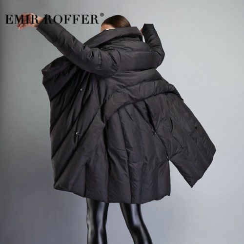 EMIR ROFFER Асимметричный женский длинный черный пуховик-куртка