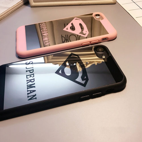 Зеркальный черный или розовый чехол для iPhone с надписью Superman или Superwoman