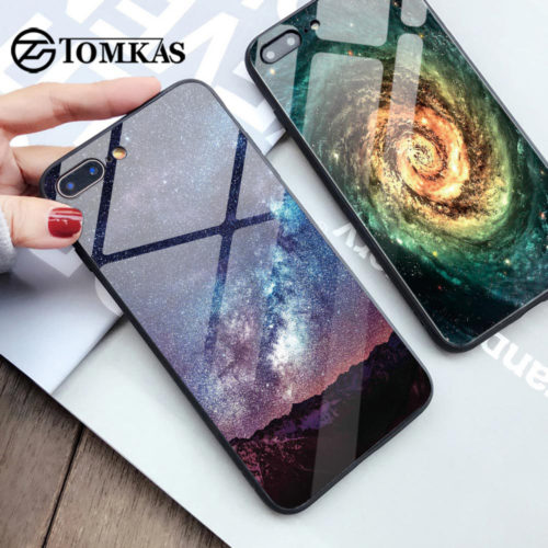 TOMKAS стеклянный глянцевый чехол с силиконовыми мягкими рамками для айфона iPhone со звездами, космосом, планетами и др.