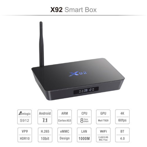VONTAR X92 ТВ смарт приставка TV Box Amlogic S912 X92 2GB+16GB / 3GB+16GB / 3GB+32GB Android 7.1 Wifi 4K