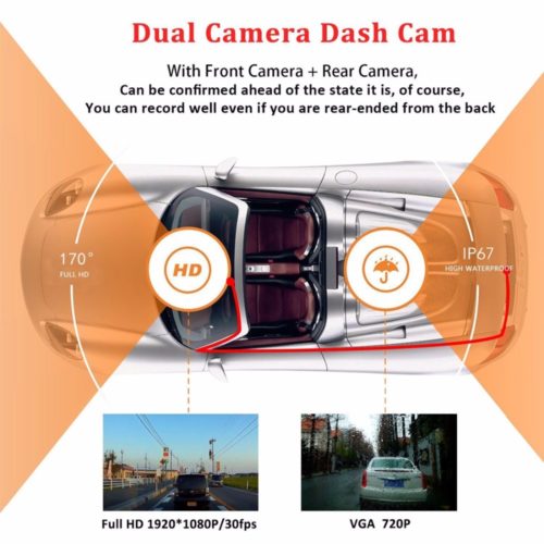Dash Cam Full HD 1080P автомобильный видеорегистратор камера ночного видения + задняя водонепроницаемая камера