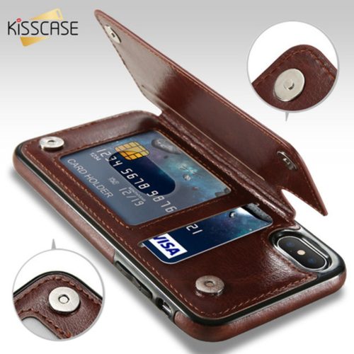 KISSCASE Кожаный флип чехол книжка с отделениями для карточек для всех моделей iPhone (айфон)