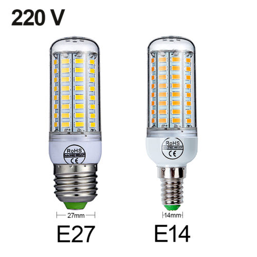 Лампа светодиодная с теплым или холодным светом E27/E14 LED 220V 24/36/48/56/69/72 LEDS 300-850LM SMD5730