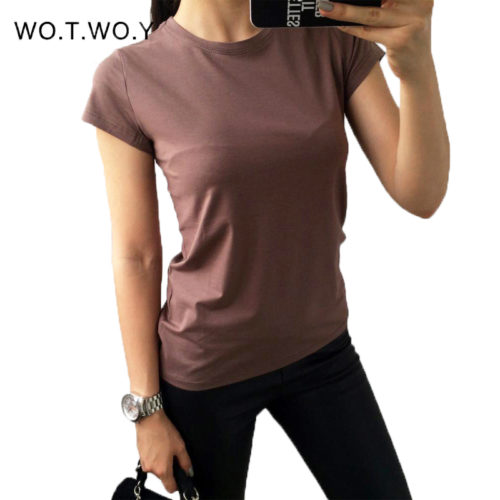 Простая базовая женская хлопковая эластичная футболка с круглым вырезом