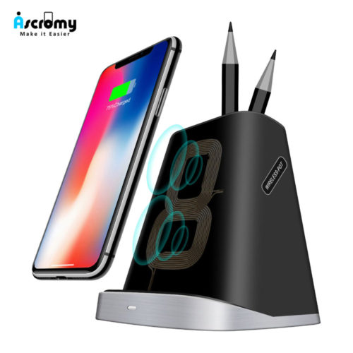 Ascromy QI Высокоскоростное беспроводное зарядное устройство для iPhone, Samsung (подставка для карандашей и ручек)