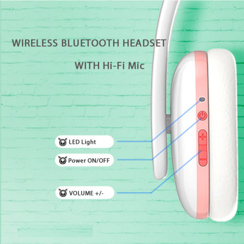 AMAZFEEL беспроводные Bluetooth наушники для ПК, смартфона с кошачьими ушками, светодиодной подсветкой и микрофоном