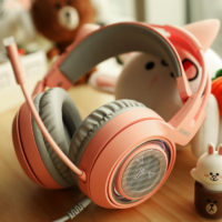SOMIC G951 Игровые розовые наушники с кошачьими ушками со светодиодной подсветкой и микрофоном