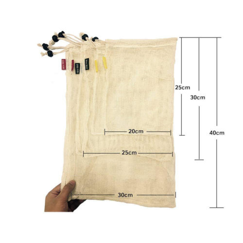 Многоразовые хлопковые мешки сетки для продуктов (6 шт. разных размеров)