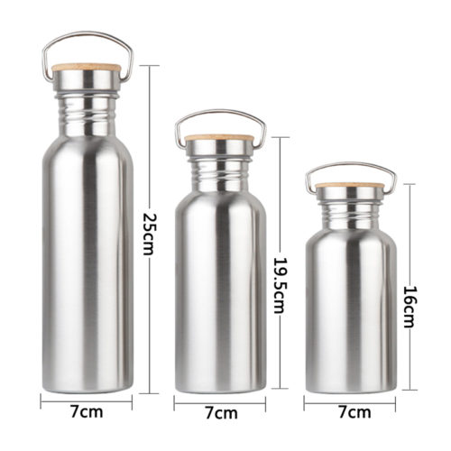 Портативная герметичная бутылка для воды из нержавеющей стали с бамбуковой крышкой (330 / 550 / 750 мл)