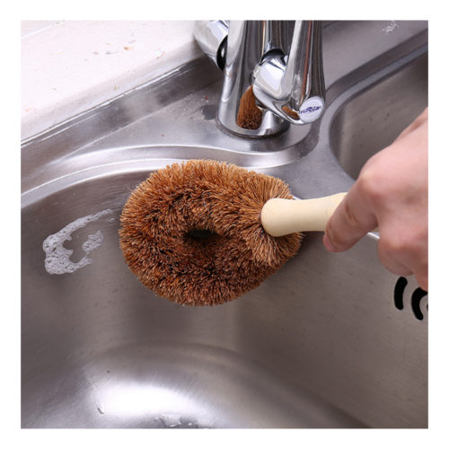 Натуральная щетка из кокоса с длинной деревянной ручкой для мытья посуды