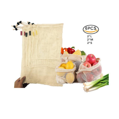 Многоразовые хлопковые мешки сетки для продуктов (6 шт. разных размеров)