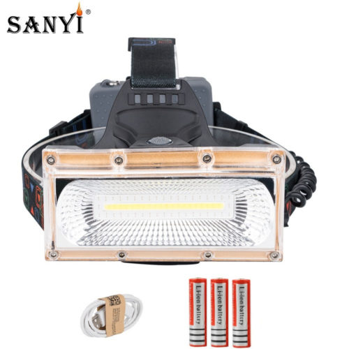 Sanyi Светодиодный аккумуляторный налобный водостойкий мощный COB фонарь