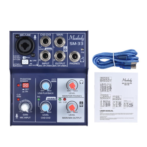 Muslady SM-33 3-канальный микшерный пульт звуковая карта