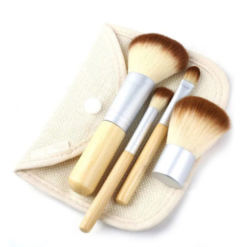 Компактные искусственные кисти для макияжа с бамбуковой деревянной ручкой 4 шт.