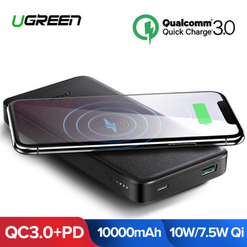 Ugreen Qi 10000 мАч Портативное зарядное устройство power bank Dual USB с функцией беспроводной зарядки