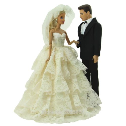 Свадебный наряд для Барби и Кена (платье, костюм и фата)