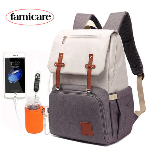 Водонепроницаемый рюкзак для молодой мамы с термоотделением, креплением на коляску и USB подогревом бутылочек