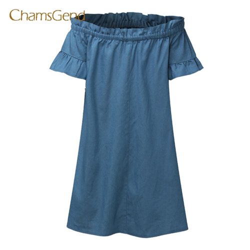 Женское летнее свободное джинсовое платье сарафан на резинке, с открытыми плечами