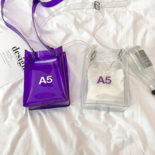 Женская прозрачная и фиолетовая сумка кроссбоди через плечо с надписью A4 и A5