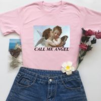 Женская футболка с надписью Call Me Angel и картиной с Ангелами