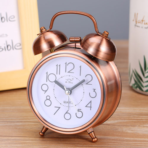 Настольные металлические круглые часы будильник в ретро стиле