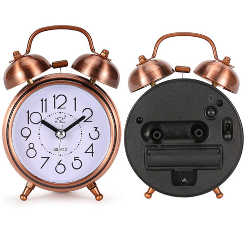 Настольные металлические круглые часы будильник в ретро стиле