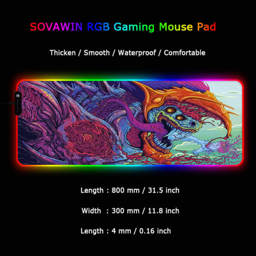 Sovawin светящийся RGB LED коврик для мыши с рисунком чудовища дракона 80×30 см