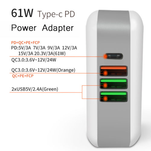 FERISING Зарядное устройство адаптер с поддержкой быстрой зарядки Quick Charge 4.0 60 Вт type-C