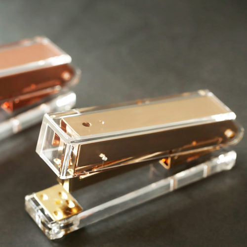 Прозрачный канцелярский степлер (золото, розовое золото) металл + акрил