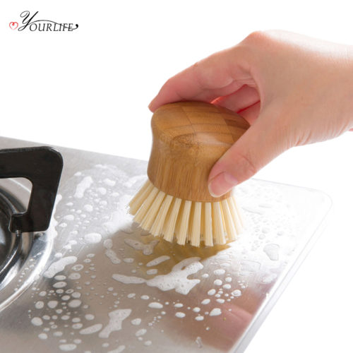 Щетка для мытья посуды с деревянной бамбуковой ручкой и щетиной из нейлона