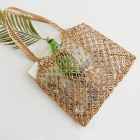 Пляжная плетеная сумка авоська из соломенной ткани, без подкладки