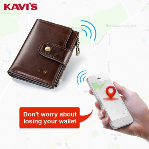 KAVIS Умный кошелек из натуральной кожи с GPS трекером отслеживания